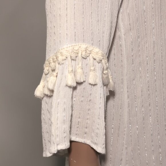 CIAO MILANO Boho Tassel Tunic Shift Dress Flare Sleeve Tassel Metallic Sequin - Picture 14 of 16